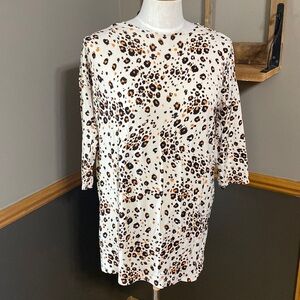 Chico’s cream, black & brown animal print tunic 3/4 sleeve top size  size XS